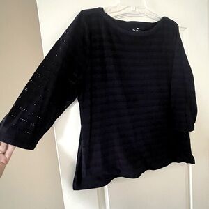 Talbots Women's Navy Blouse Lined 3/4 Sleeve with Button Cuff Detail Sz XL